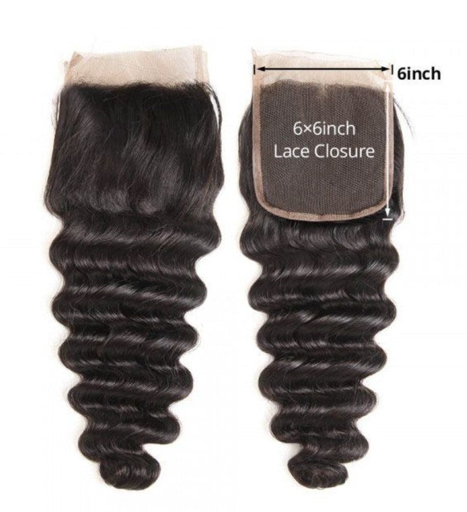 6x6 Loose Deep Brazilian Virgin Human Hair Lace Closure